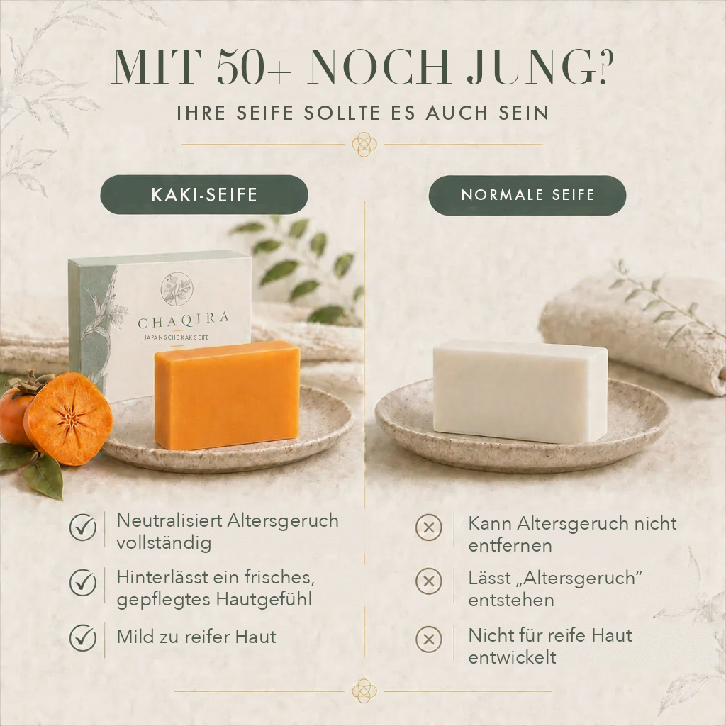 Kaki-Seife im Vergleich zu normaler Seife für reife Haut
