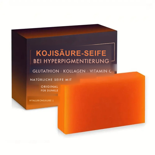 Kojisäure-Seife Verpackung und Seifenstück